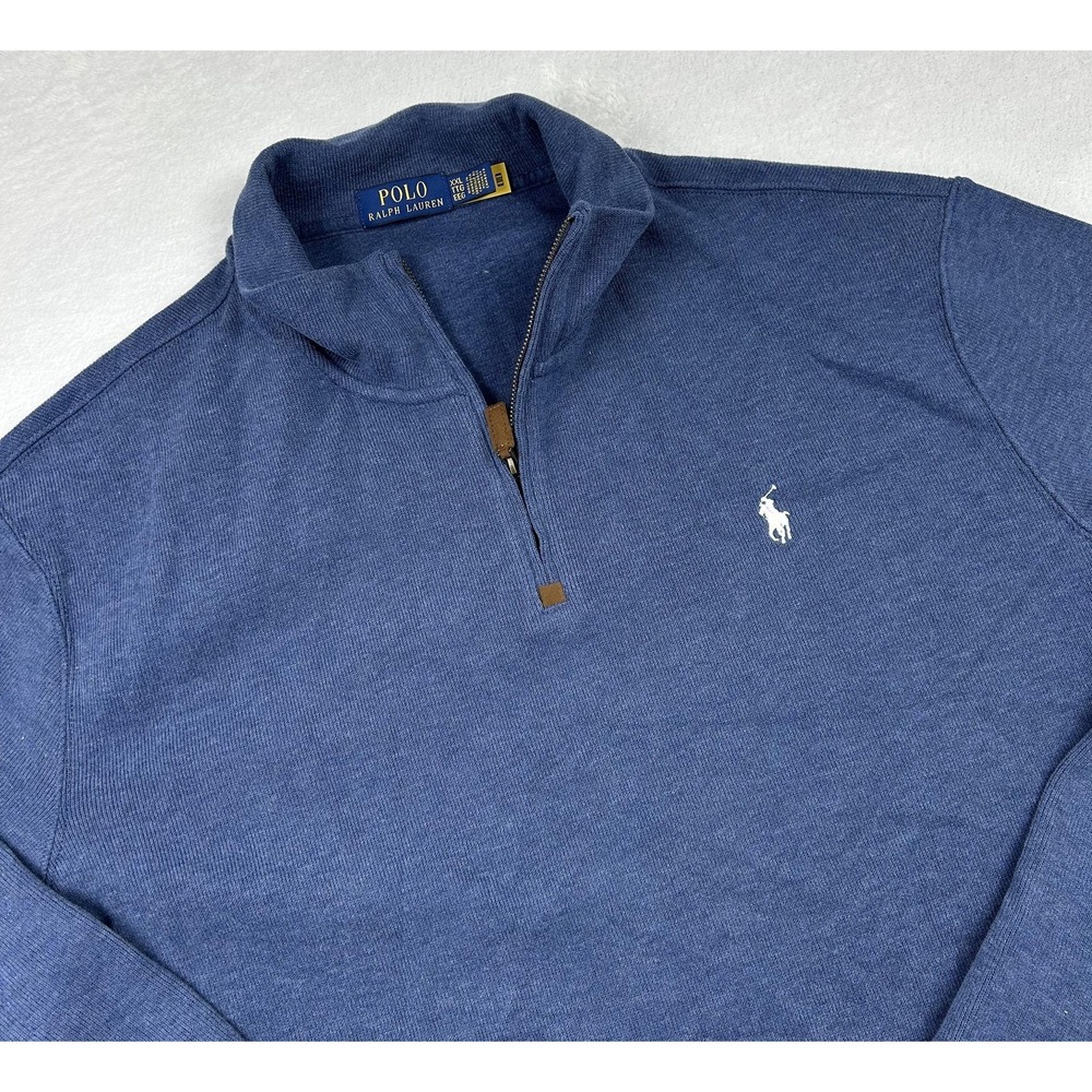 Polo Ralph Lauren Sweater Mens 2XL Blue 1/4 Zip Mock Neck Cotton Logo Pullover